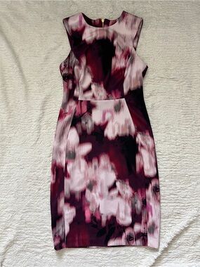 Calvin Klein Women's Floral Sheath Dress Plum Burgundy Sleeveless | Size 4